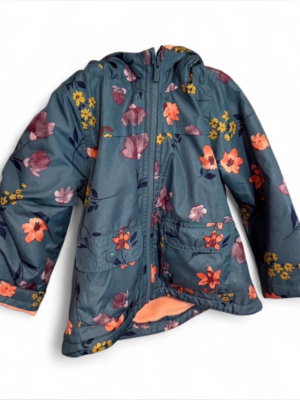 Carter's Teal Hooded Floral Puffer Jacket EUC
